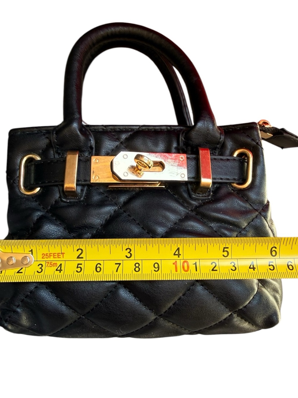 Badgley Mischka Black Quilted Mini Top-Handle Bag with Gold Hardware - Picture 3 of 11